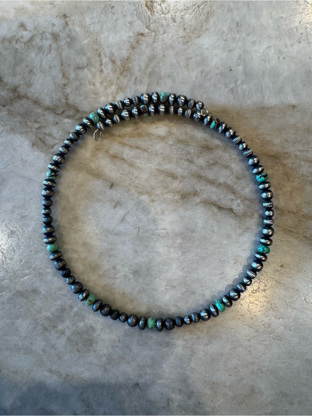 Handcrafted Turquoise & Sterling Silver Beaded Wrap Choker Necklace